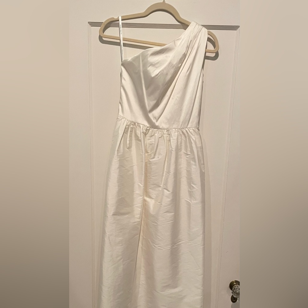 Alfred Sung white one shoulder bridesmaid dress